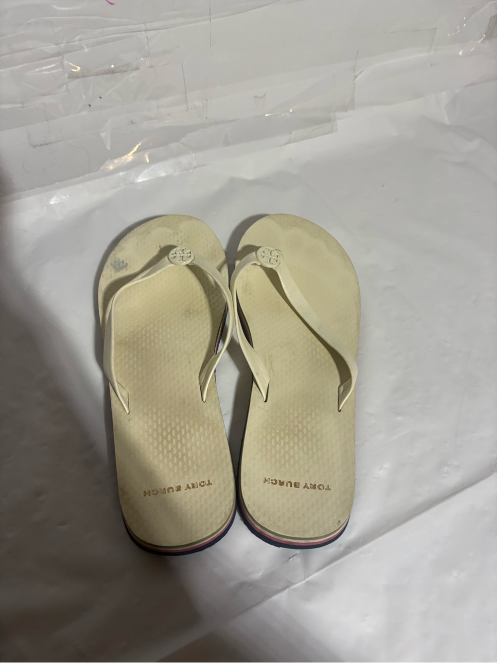 Tory Burch Cream Logo Thong Sandals